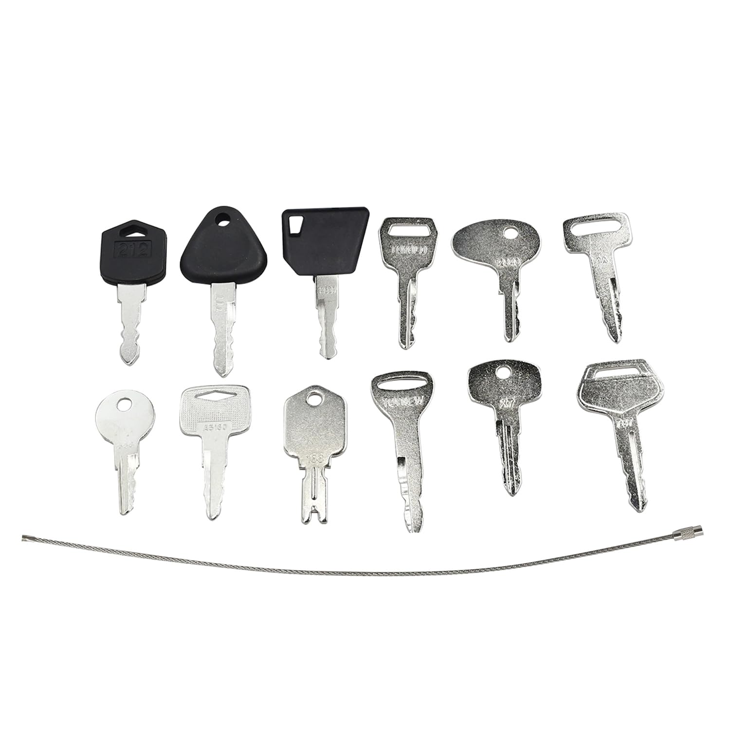 Molloparts universal forklift ignition key set closeup showcases durable metal keys.