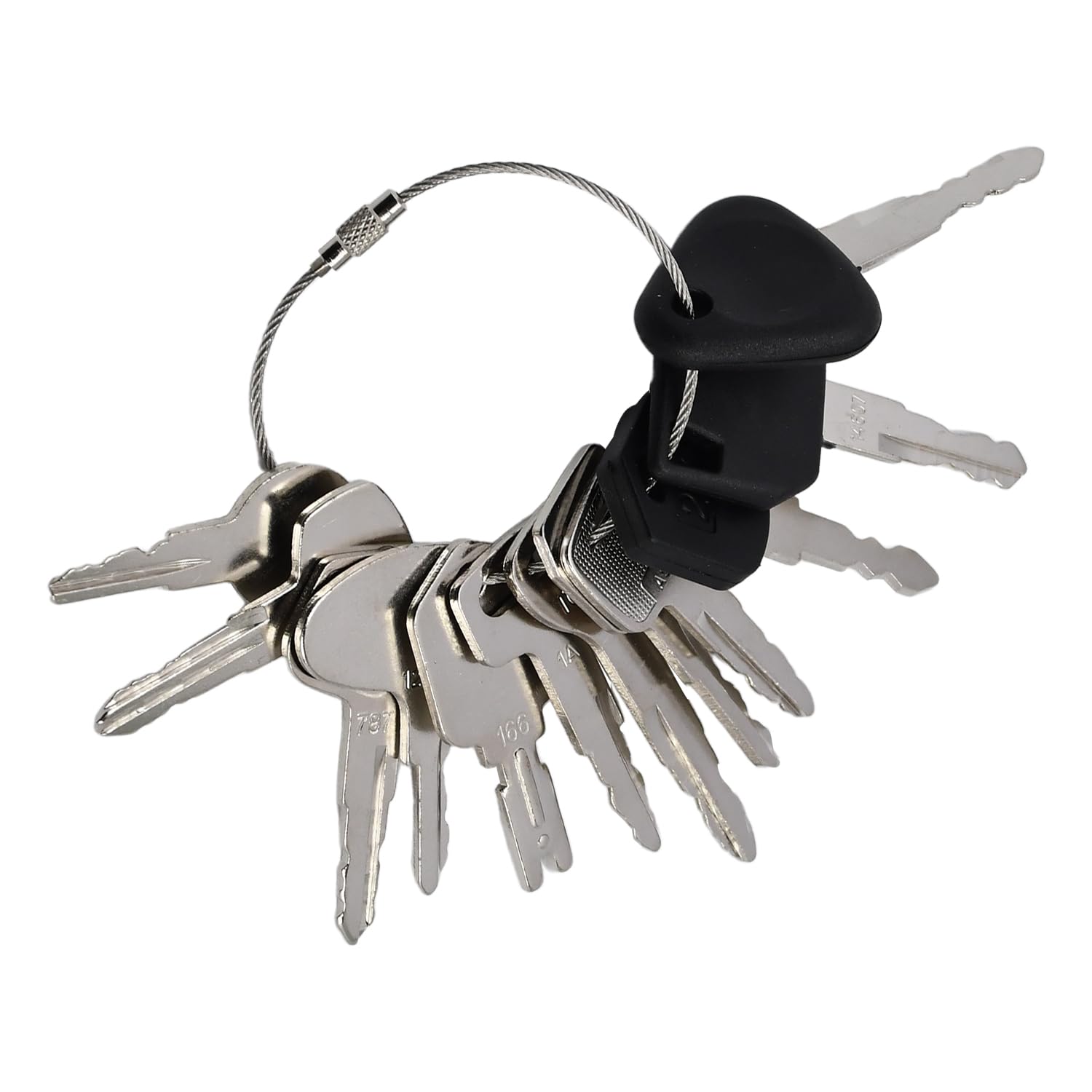 Molloparts universal forklift ignition key set in hand, ready for quick cross-brand compatibility.