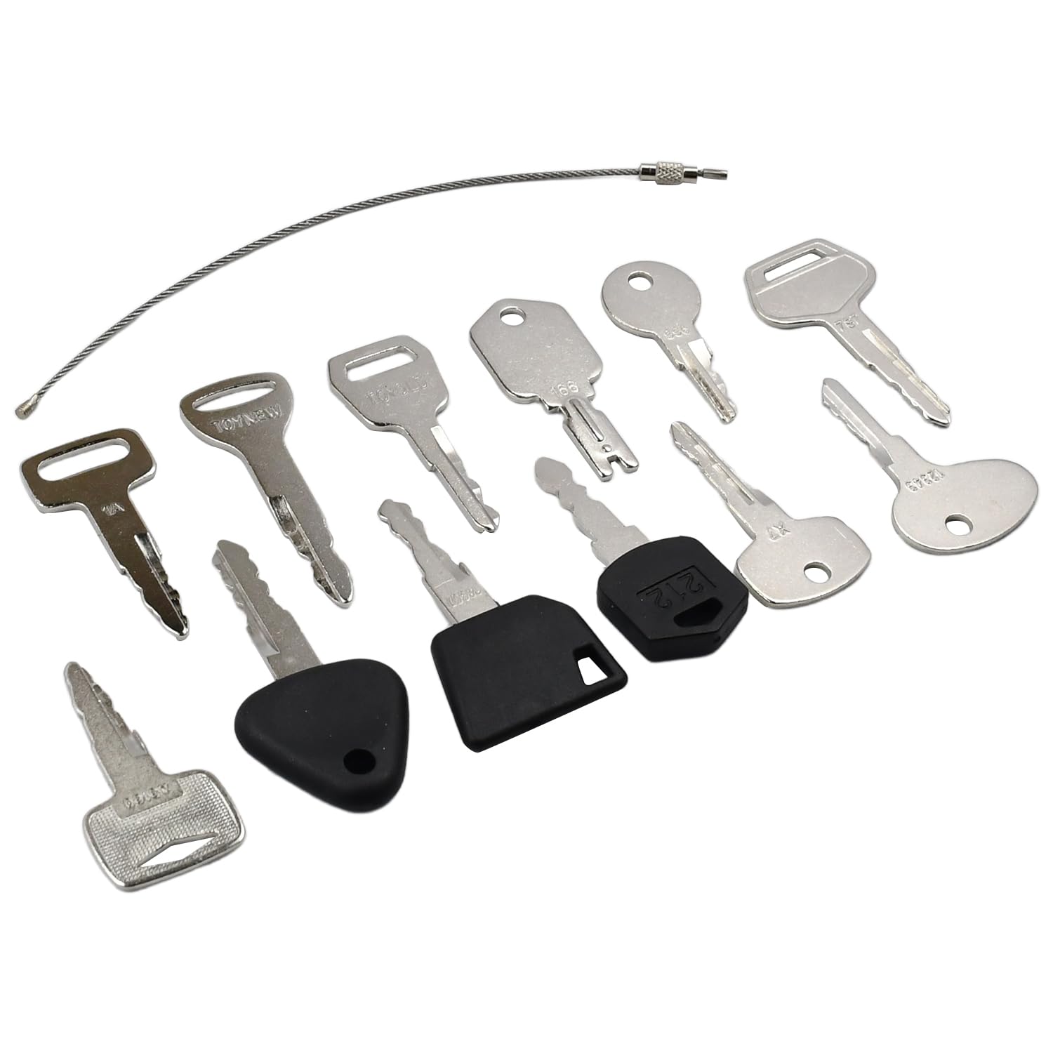 Molloparts universal forklift ignition key set with labels, easy identification for quick swaps.