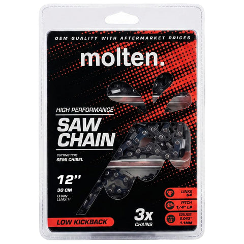 Molten 3-pack 12-inch chain for Stihl MSA displayed in packaging for quick replacement