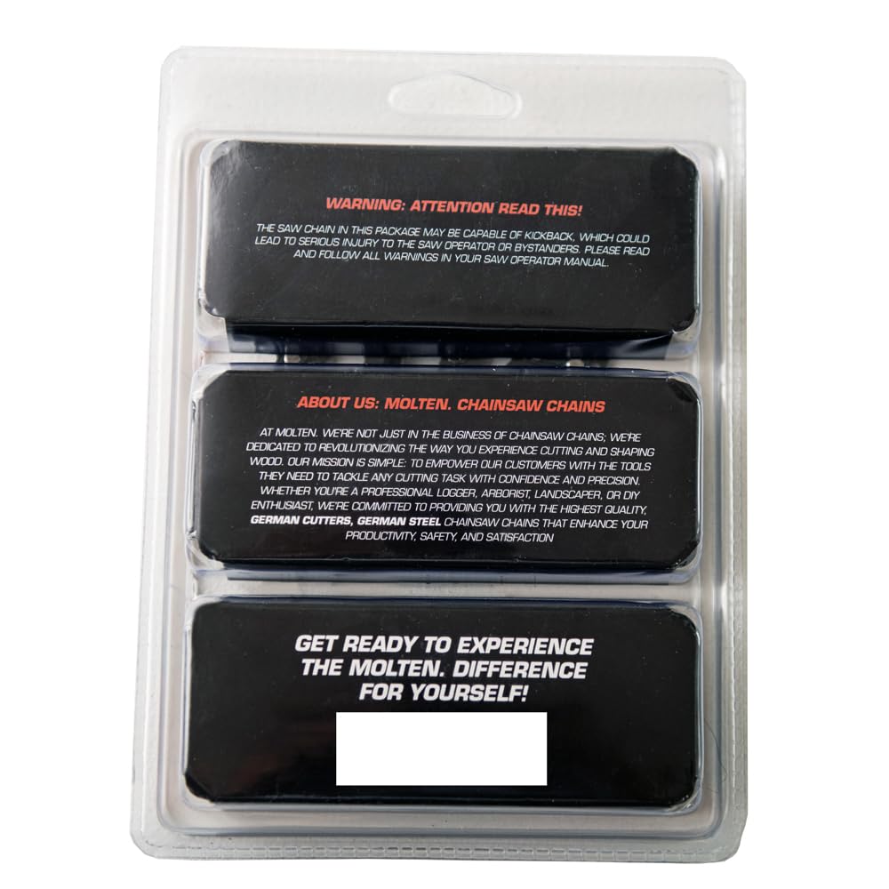 Molten EGO packaging highlighting three chains for pruning tasks.