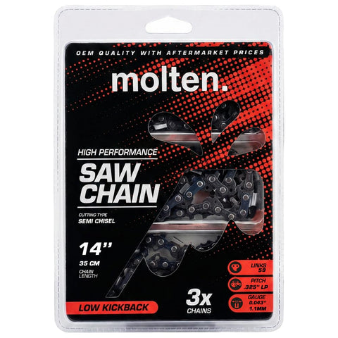Molten Milwaukee 14in top-handle chain 3-pack packaged for fast changes and reduced downtime.