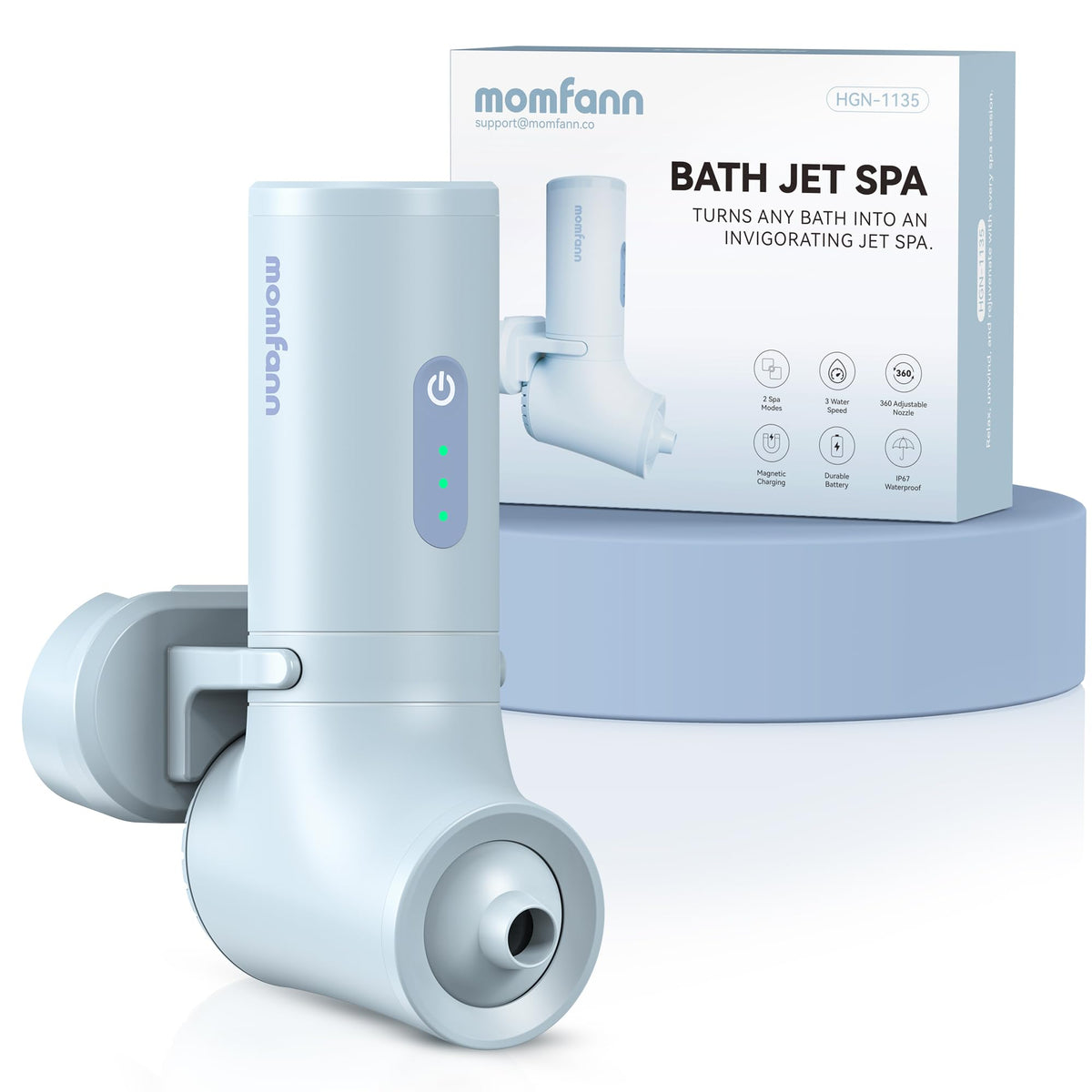 MOMFANN bath jets tub setup showing cordless installation for spa-like baths.