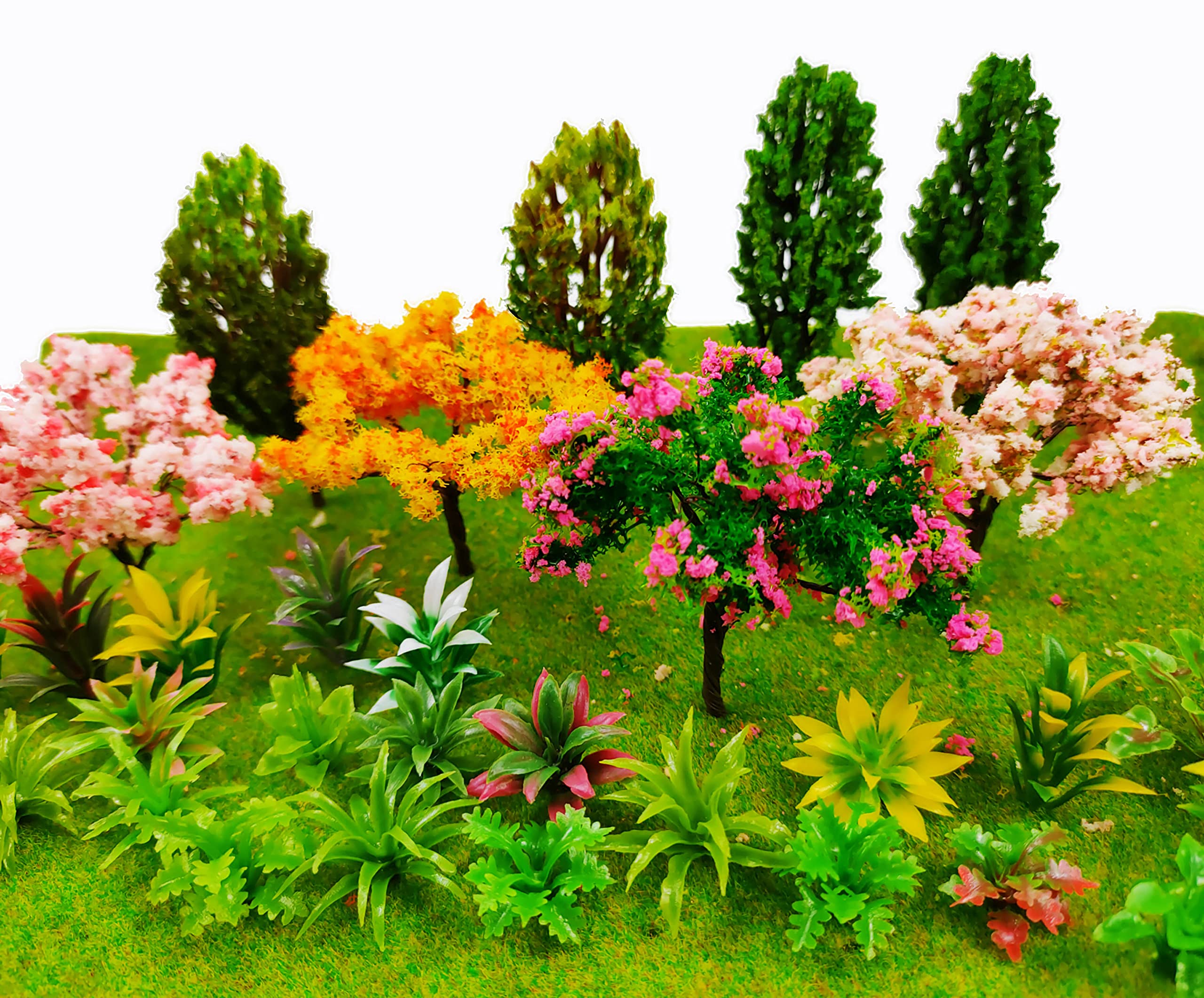 MOMOONNON 28-pcs miniature fairy garden trees for vibrant diorama landscapes.
