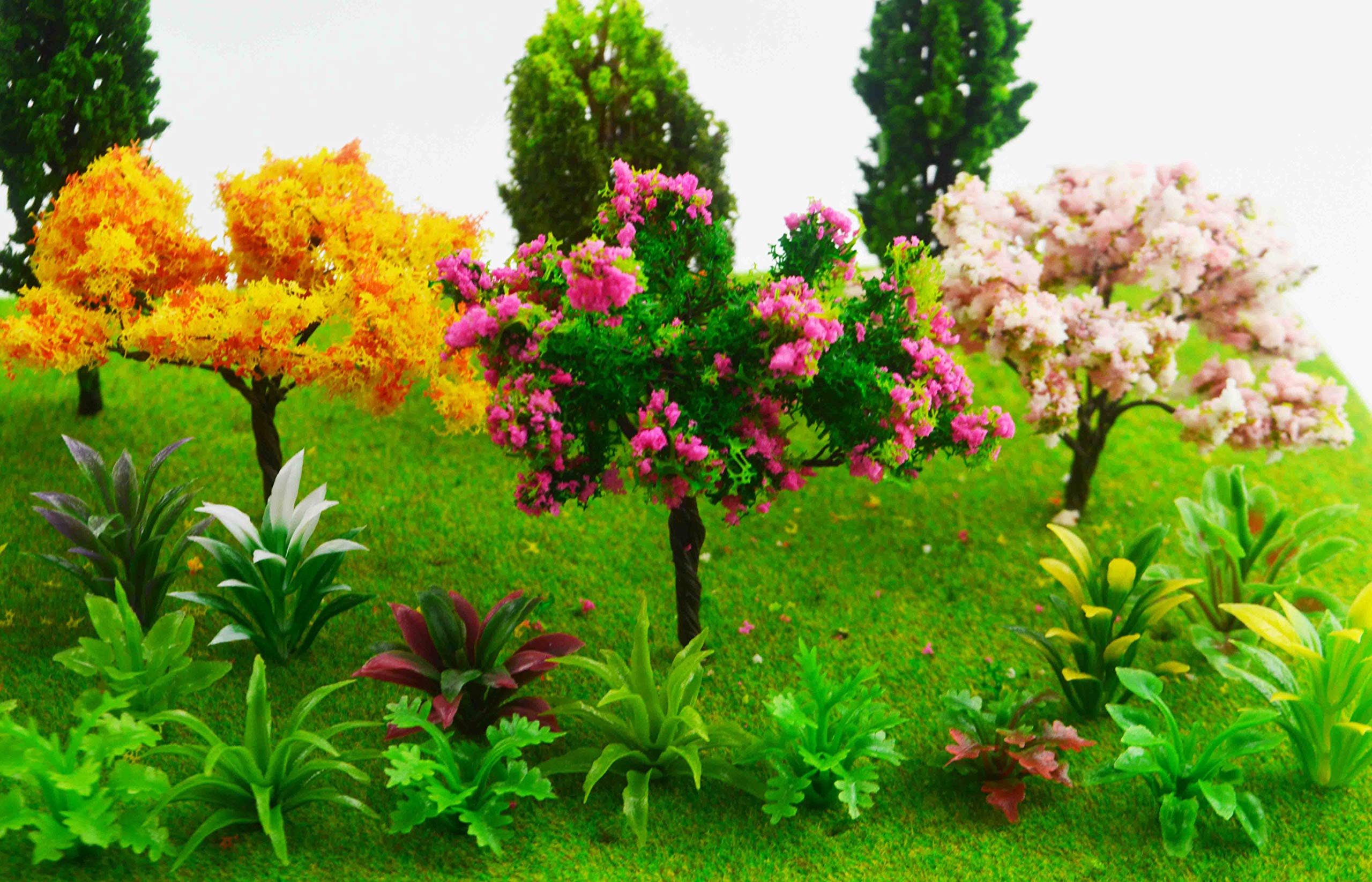 MOMOONNON railroad scenery model trees for detailed train layouts.