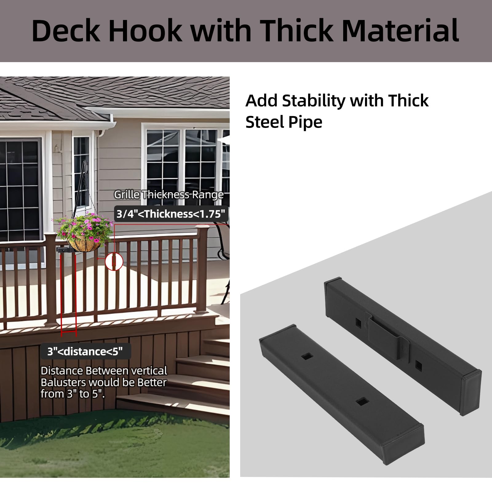 Monalife deck hook extended arm 28 inches for broader hanging reach.