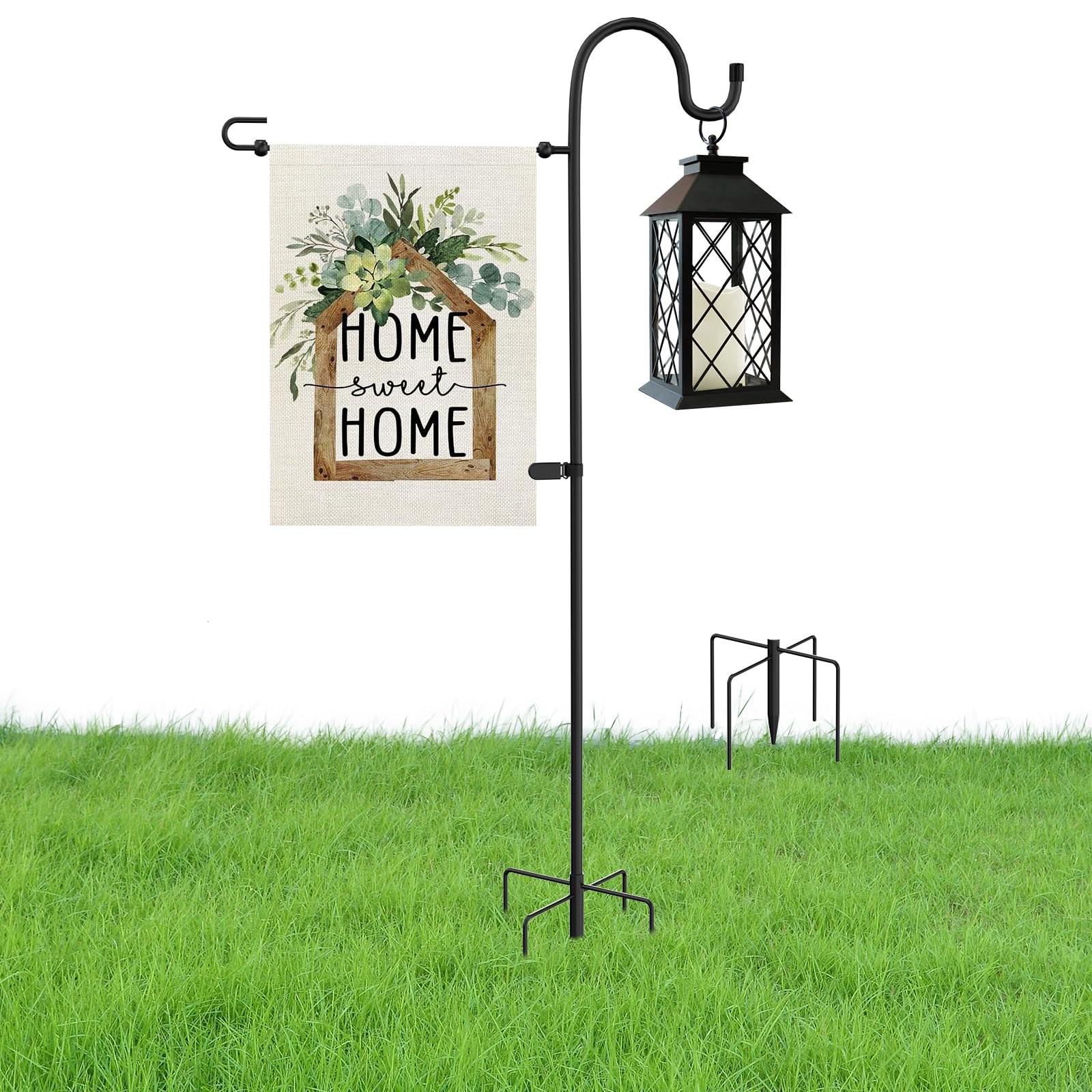 Monalife garden flag stand front view showing sturdy ground support for outdoor flags.