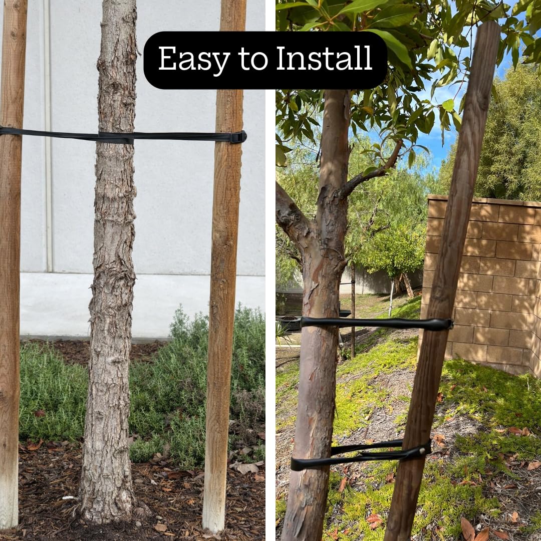MONARCA SUPPLIES Tree Ties in black blend with landscapes for neat installations.