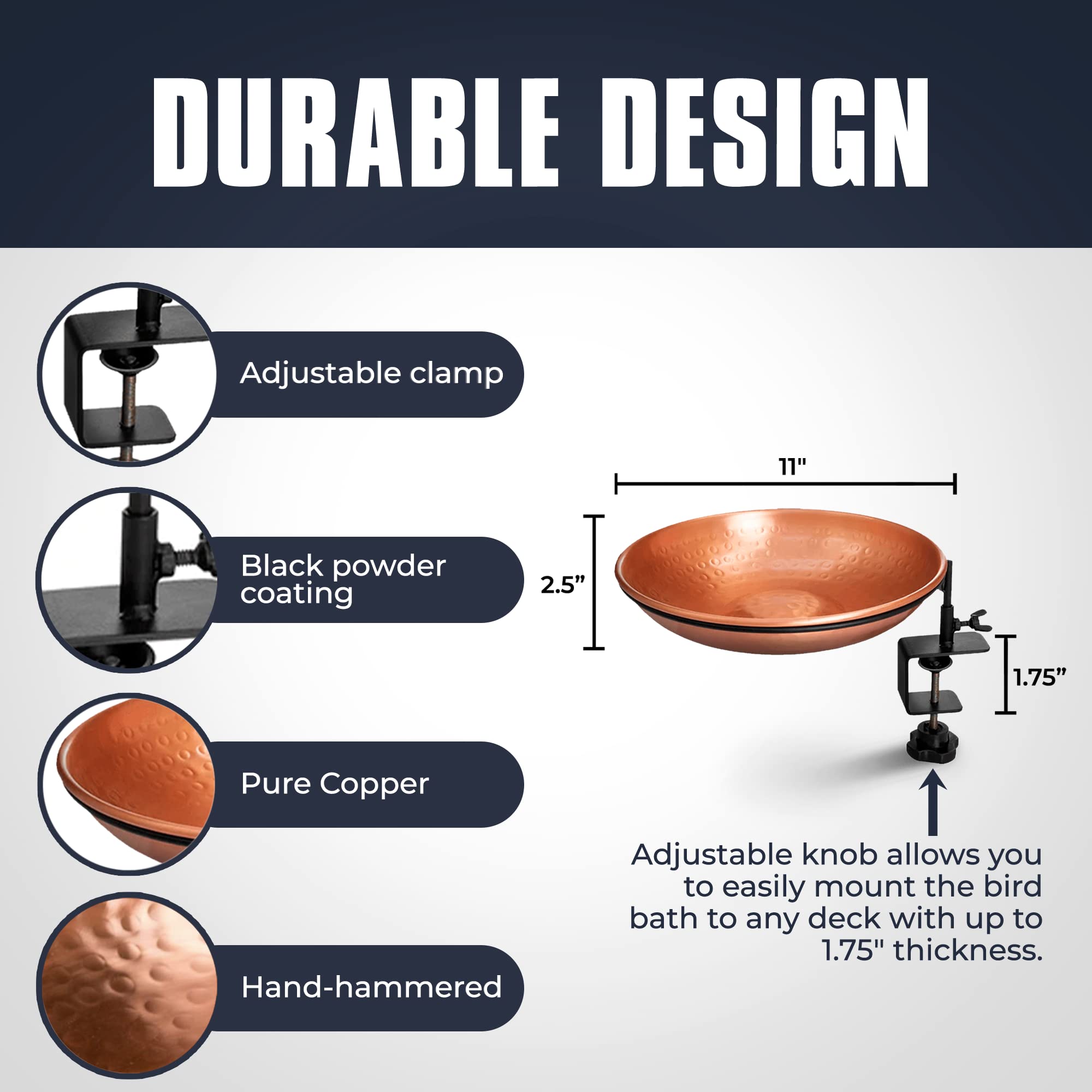 Monarch Abode detachable iron clamp secures deck mounting without tools.