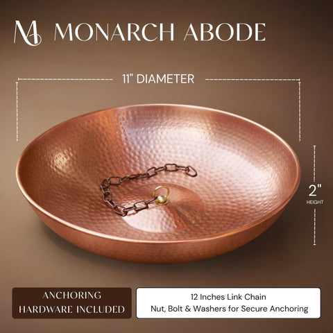 Monarch Rain Chains 12-inch copper link chain included for secure installation.