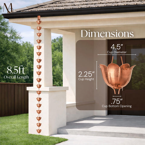 Monarch Rain Chains 18 lotus cups design adds modern curb appeal to exteriors