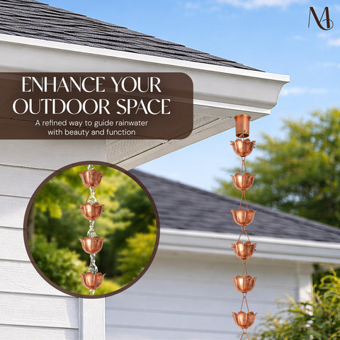 Monarch Rain Chains 8.5 ft copper rain chain for stylish downspout replacement