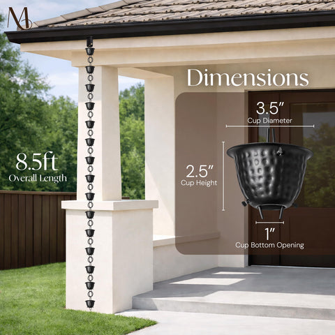 Monarch Rain Chains outdoor aluminum heavy duty closeup emphasizes rust resistance and year-round performance.