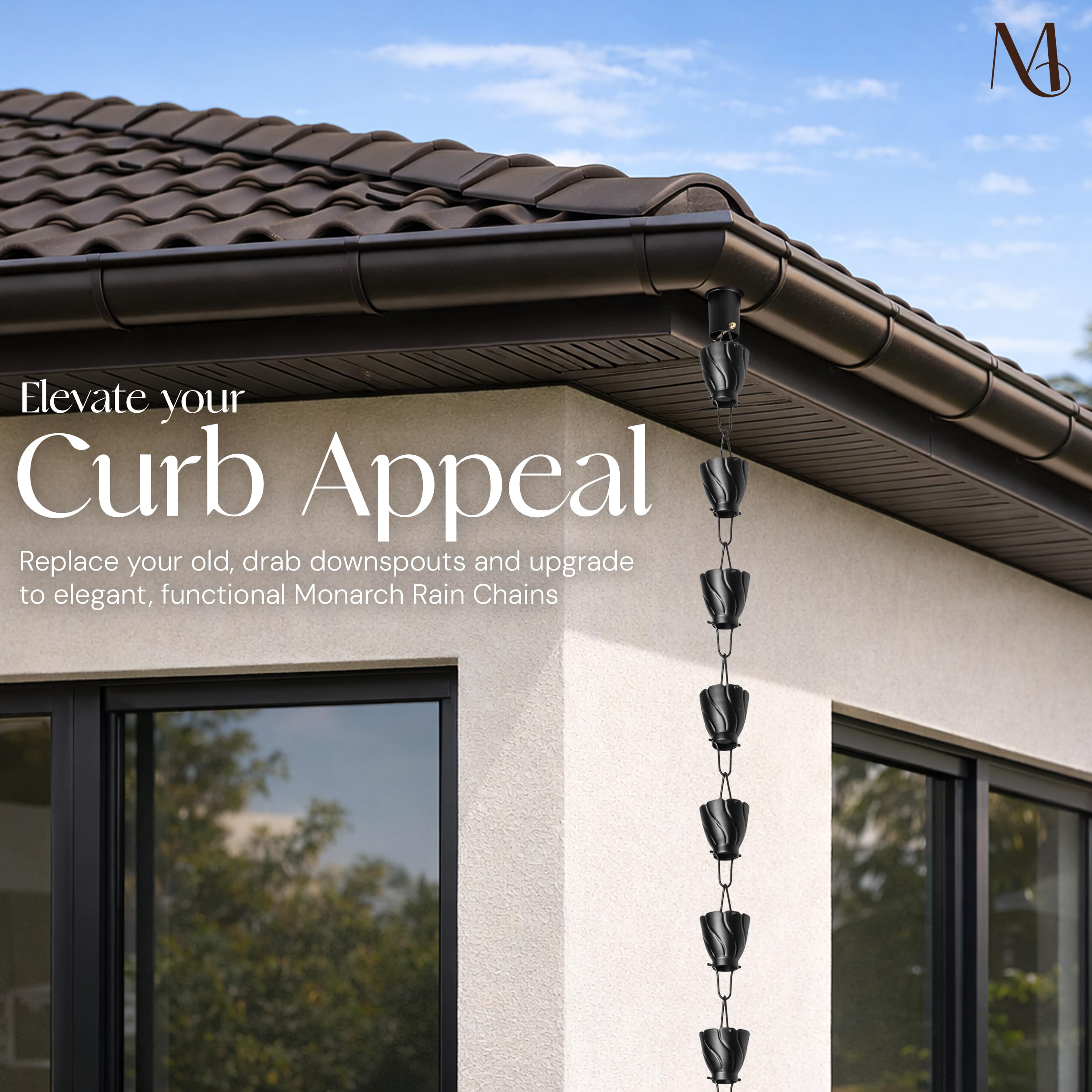 Monarch Akira Black downspout alternative adds modern style while guiding water away.