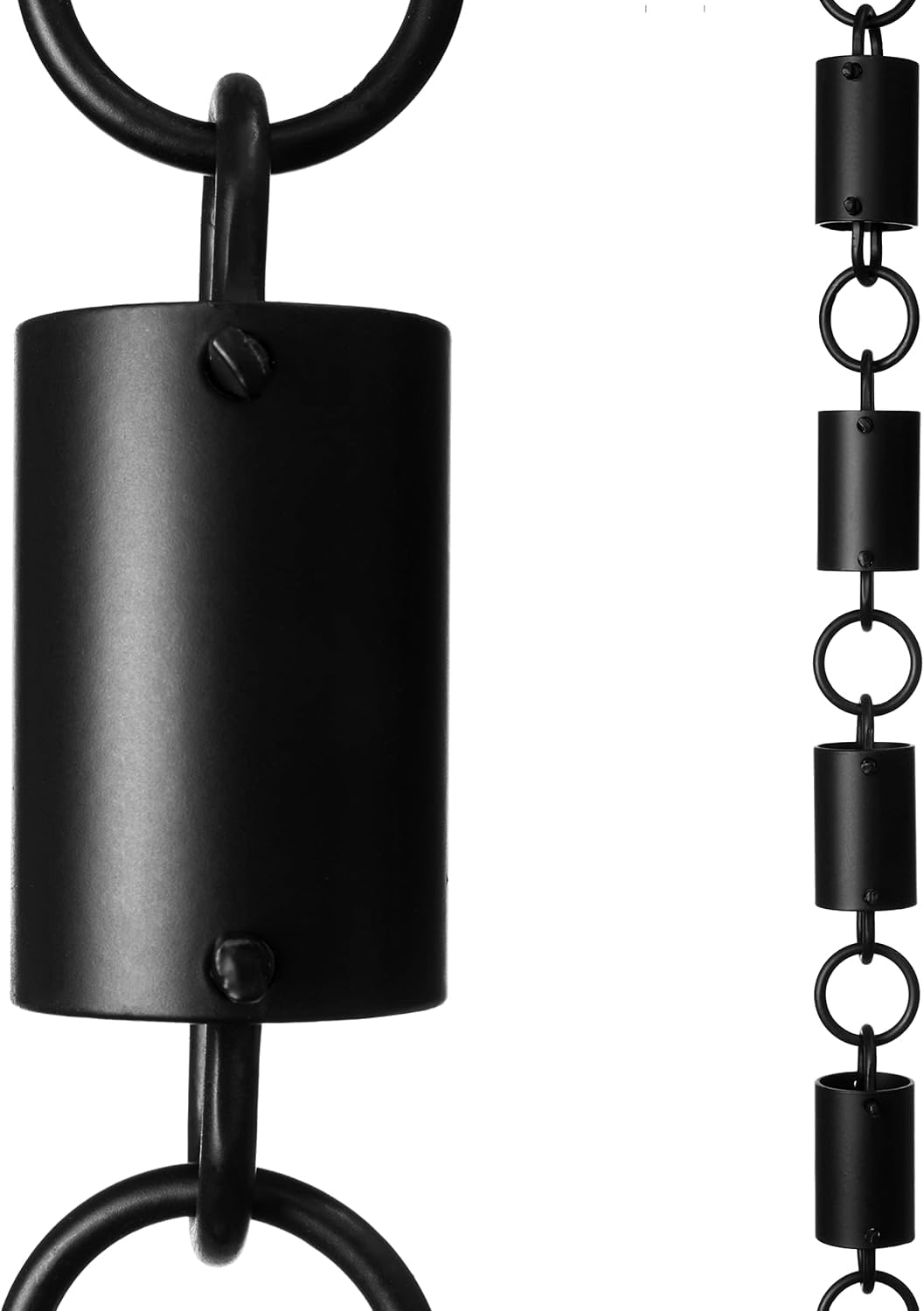 Monarch Rain Chains aluminum cylinder black 8.5 ft guides rain for a calm outdoor water feature