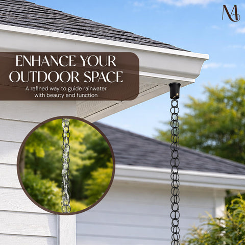 Monarch Rain Chains cross bar enables tool-free installation for gutters.