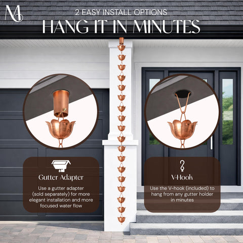 Monarch Rain Chains easy-install hanger enables tool-free gutter setup