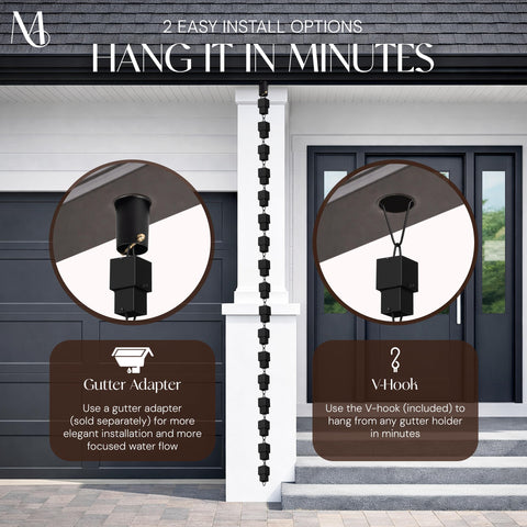 Monarch Rain Chains easy installation with included hanger enabling tool-free setup.