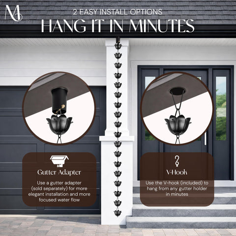 Monarch Rain Chains Expandable design lets you tailor length for taller roofs.