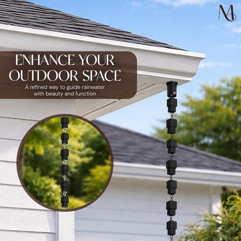 Monarch Rain Chains matte black finish downspout alternative with elegant flow and weatherproof durability.