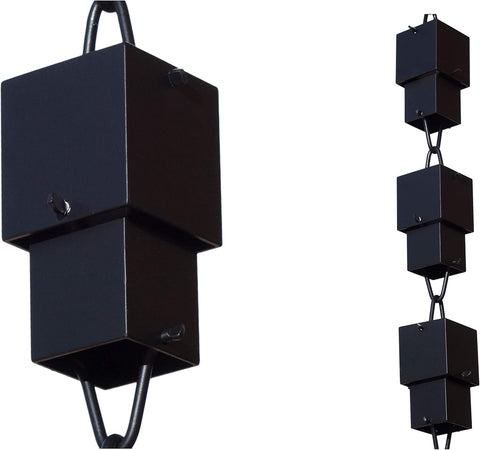 Monarch Rain Chains multi cube black 8-5ft displays a modular cascade that enhances curb appeal.