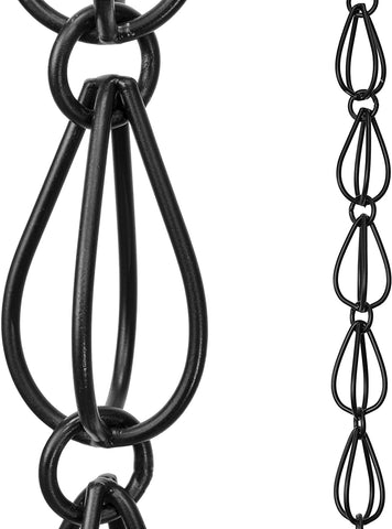 Monarch Rain Chains teardrop black 8.5 ft gracefully guides rain along gutters.