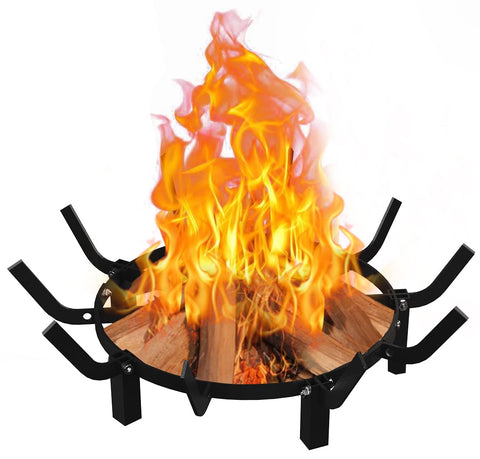 Mondazie 24-inch round fire pit grate with 10 bars providing stable log placement and warmth