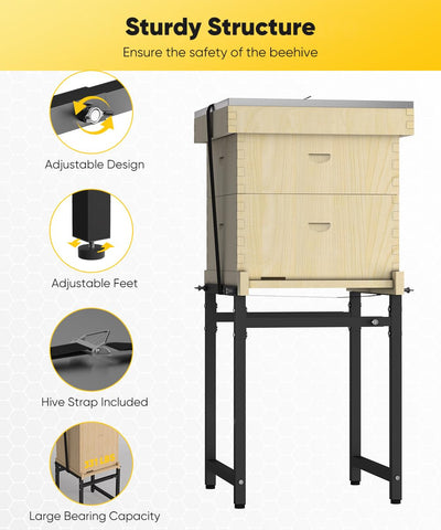 Mondazie hive stand features four adjustable feet for a stable base.