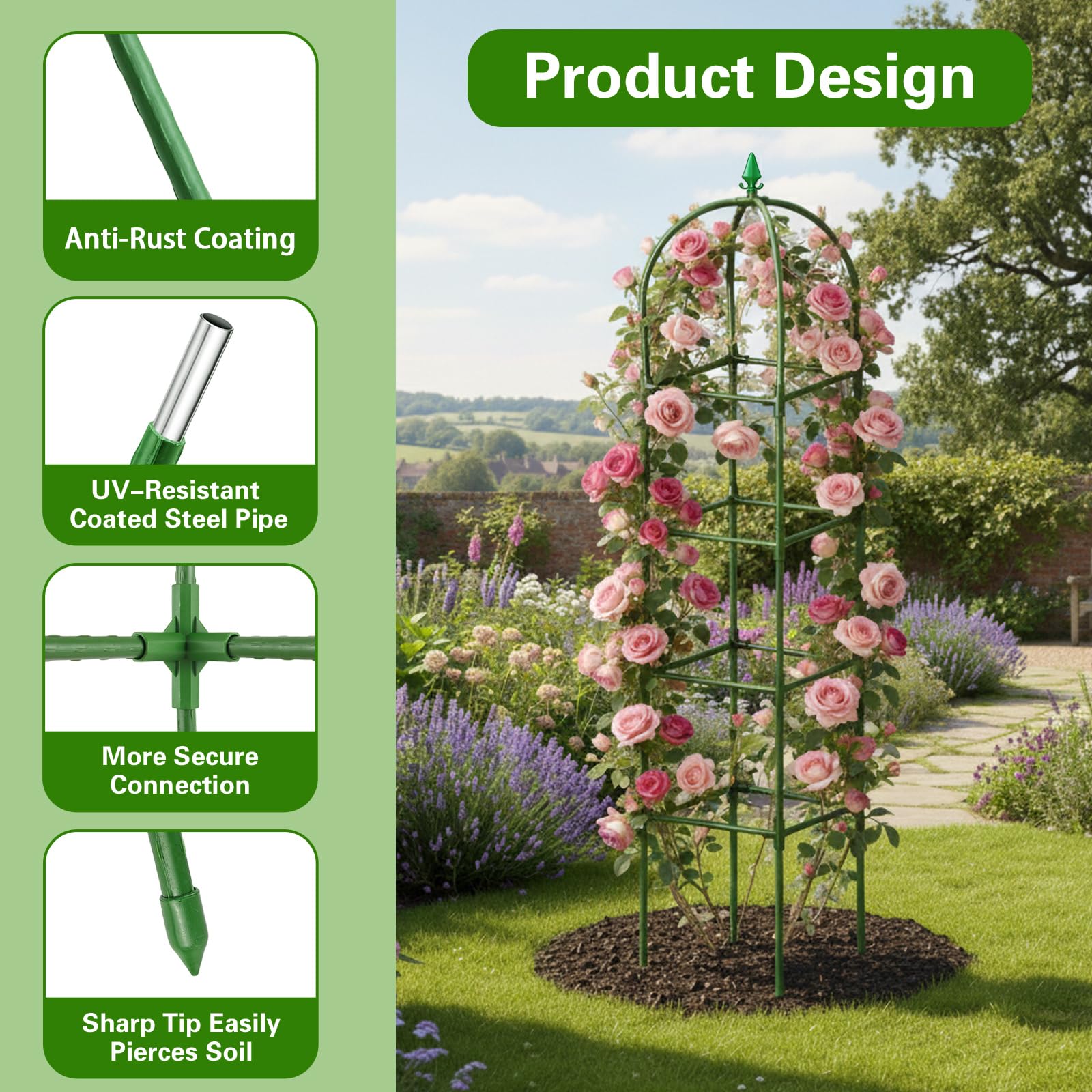 Monirsen adjustable height trellis adapts to plant growth stages and containers.