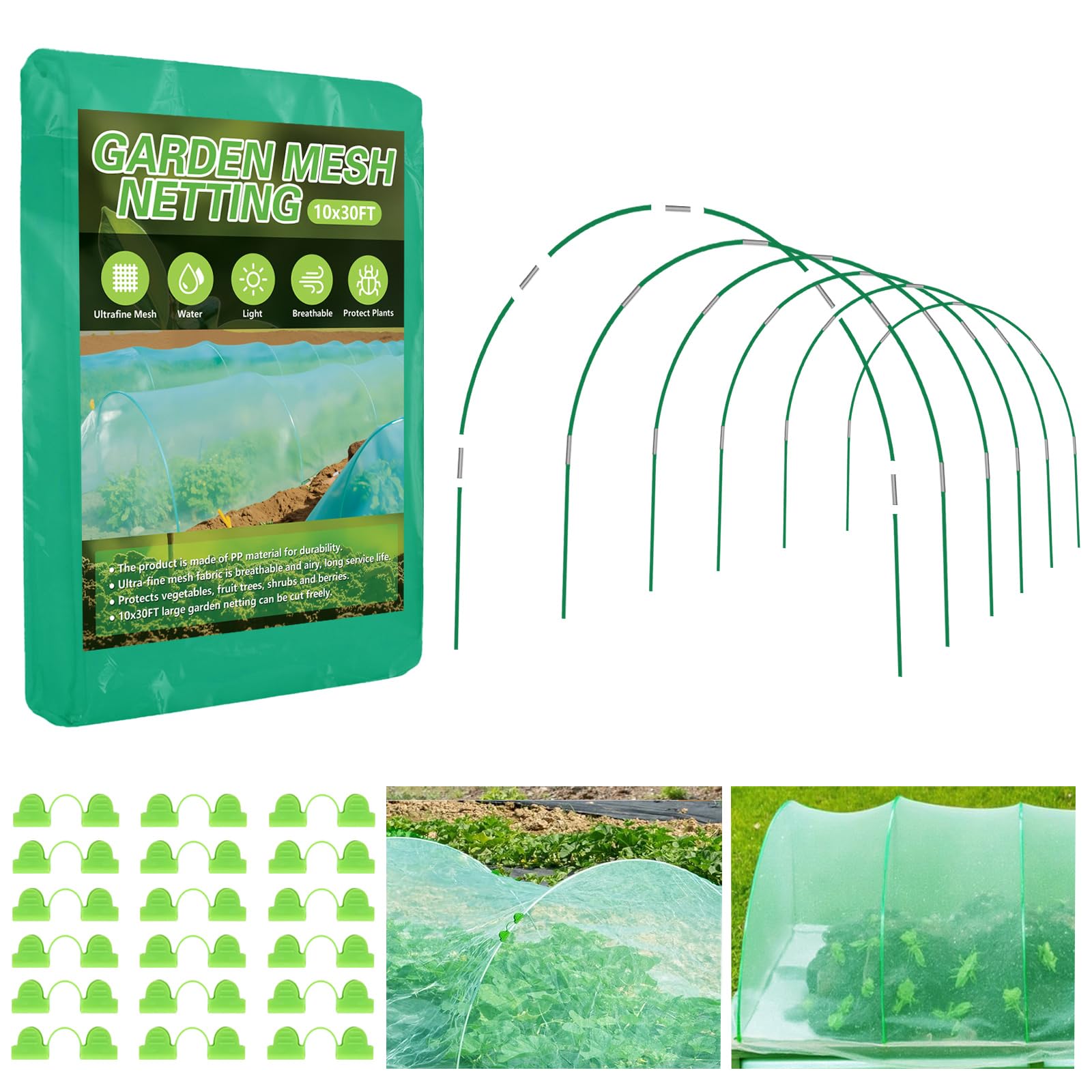 Monirsen garden netting 10x30ft protects crops while allowing airflow.