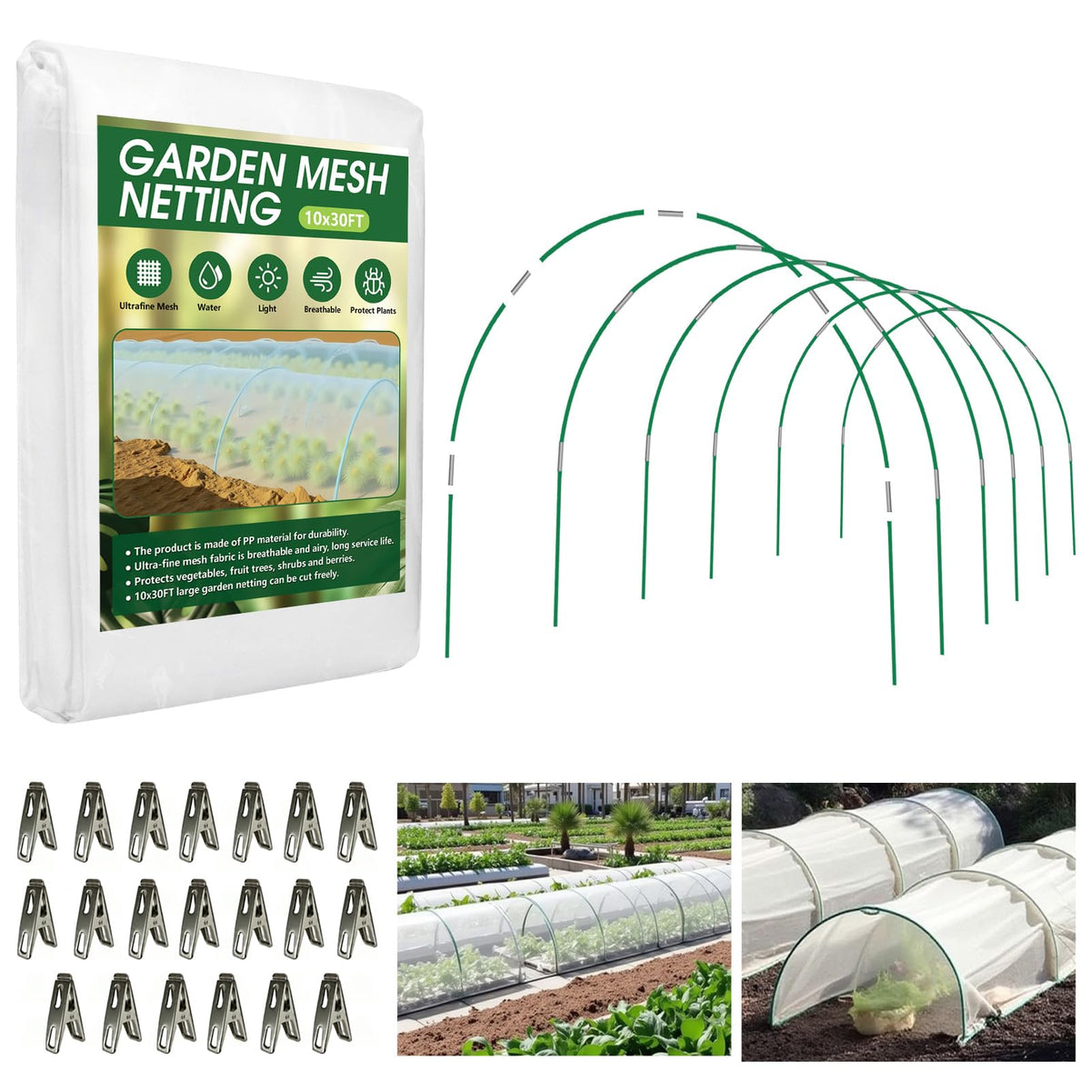 Monirsen Garden Netting Kit over a raised bed protecting vegetables while allowing airflow
