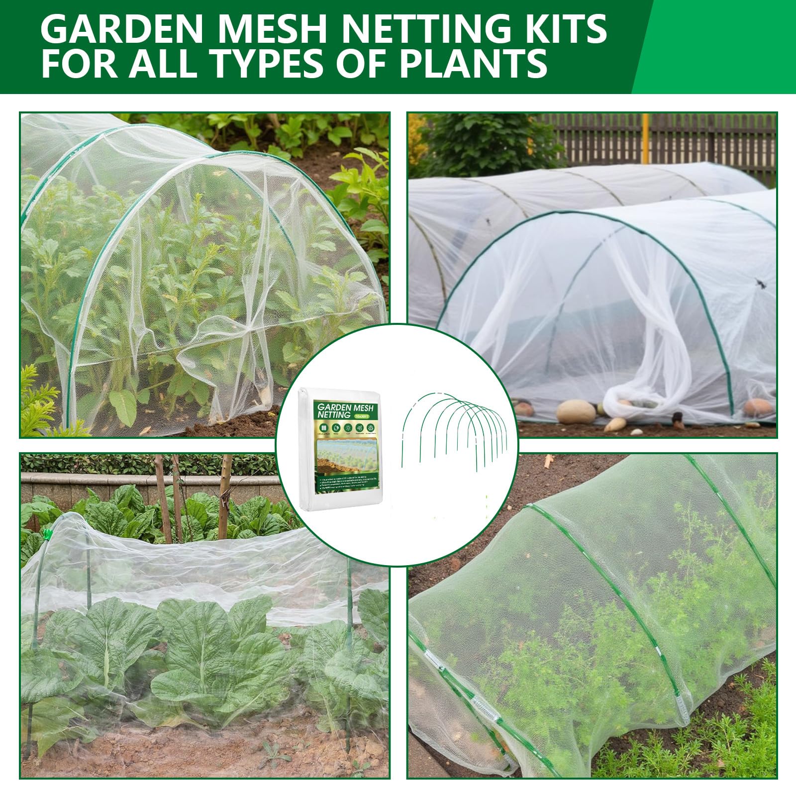 Raised bed with Monirsen netting protecting vegetables and fruits