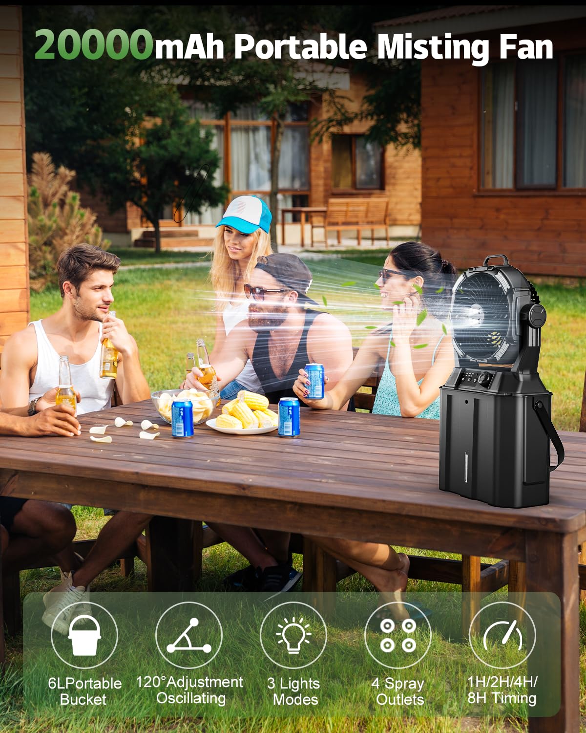 MONISEN misting fan 20000mAh battery for long runtime