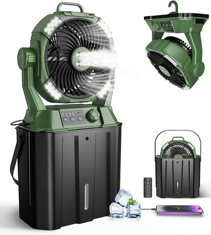 Monisen misting fan on outdoor patio provides refreshing cooling for sunny gatherings.