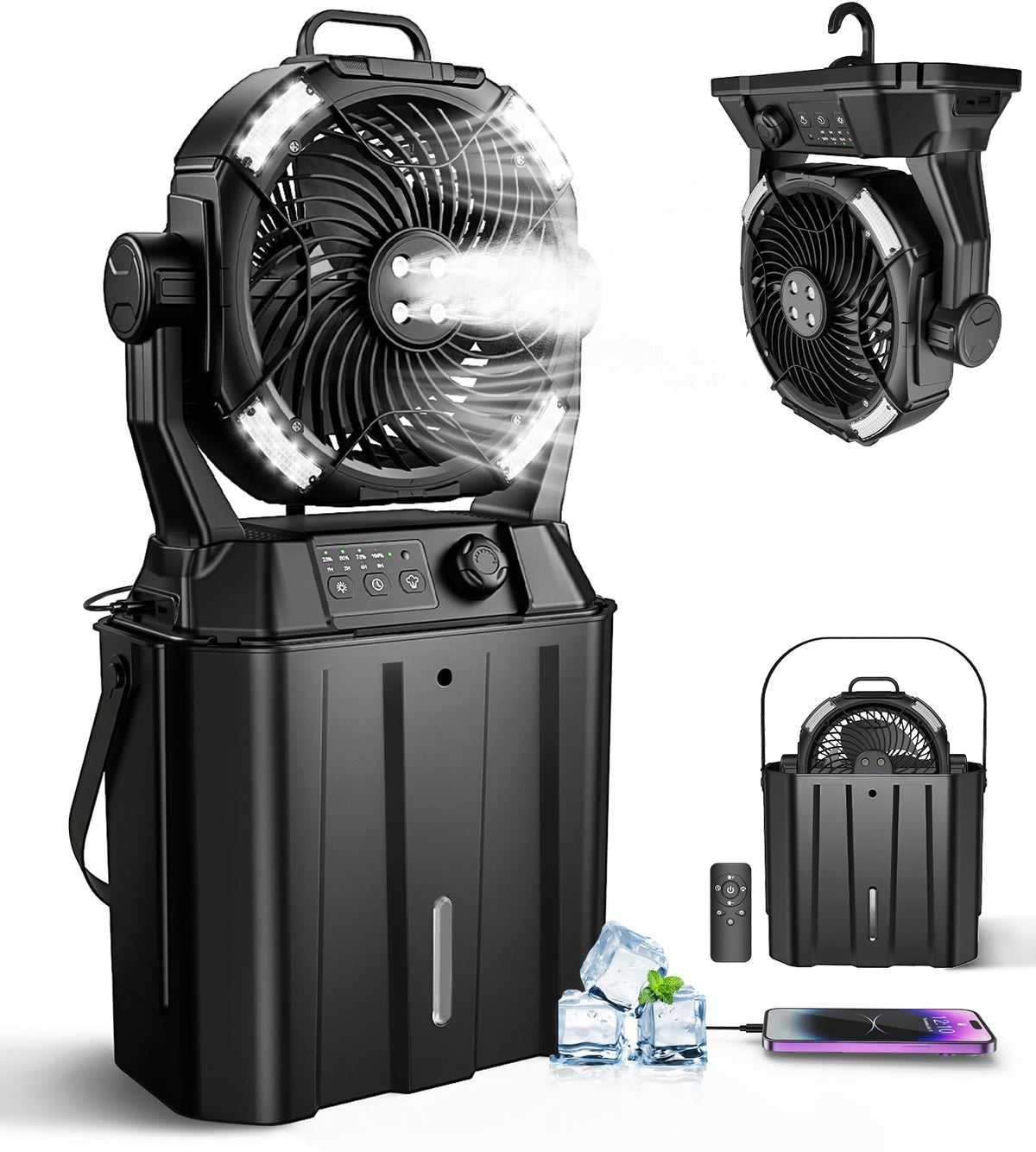 MONISEN misting fan outdoors provides versatile cooling for patios and camping