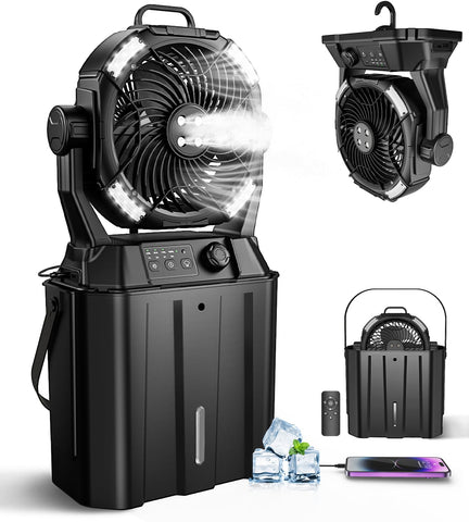 MONISEN misting fan outdoors provides versatile cooling for patios and camping