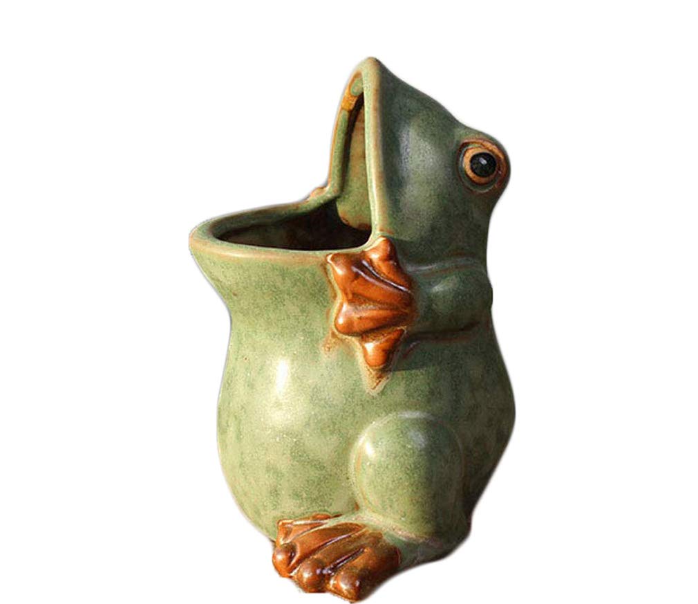 MONMOB ceramic frog-shaped planter with drainage hole suitable for succulents