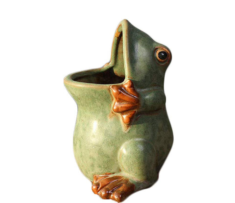 MONMOB ceramic frog-shaped planter with drainage hole suitable for succulents