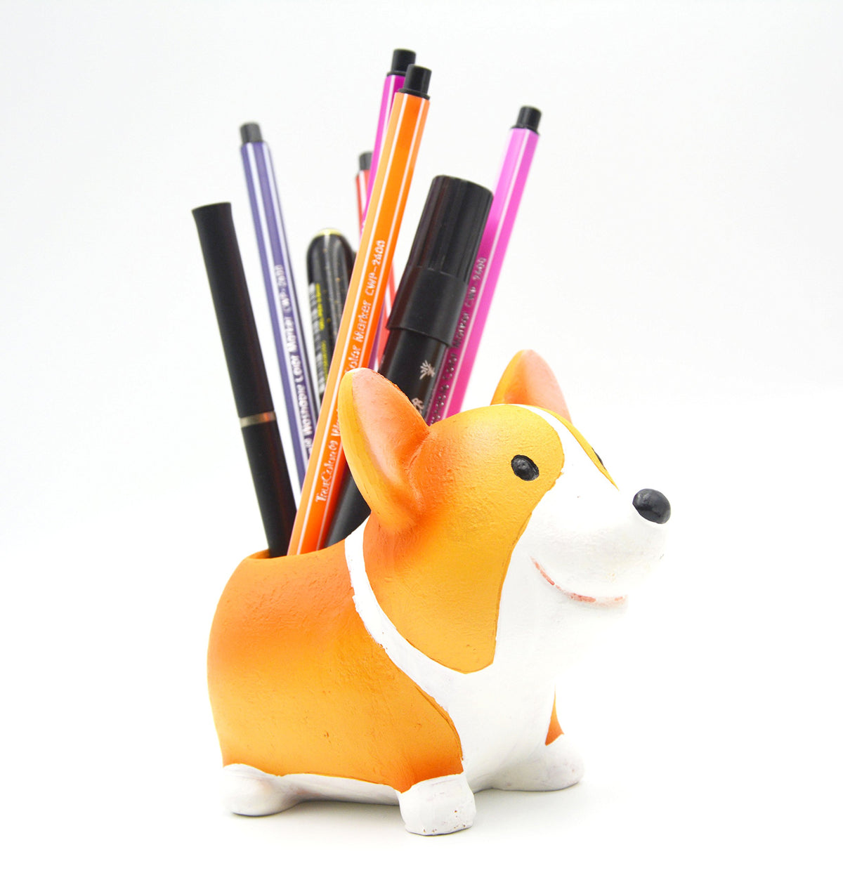 MONMOB Corgi pen holder keeps desk organized with vibrant orange flair.