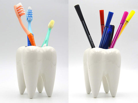 MONMOB tooth-shaped pot on a desk used for organizing pens and pencils