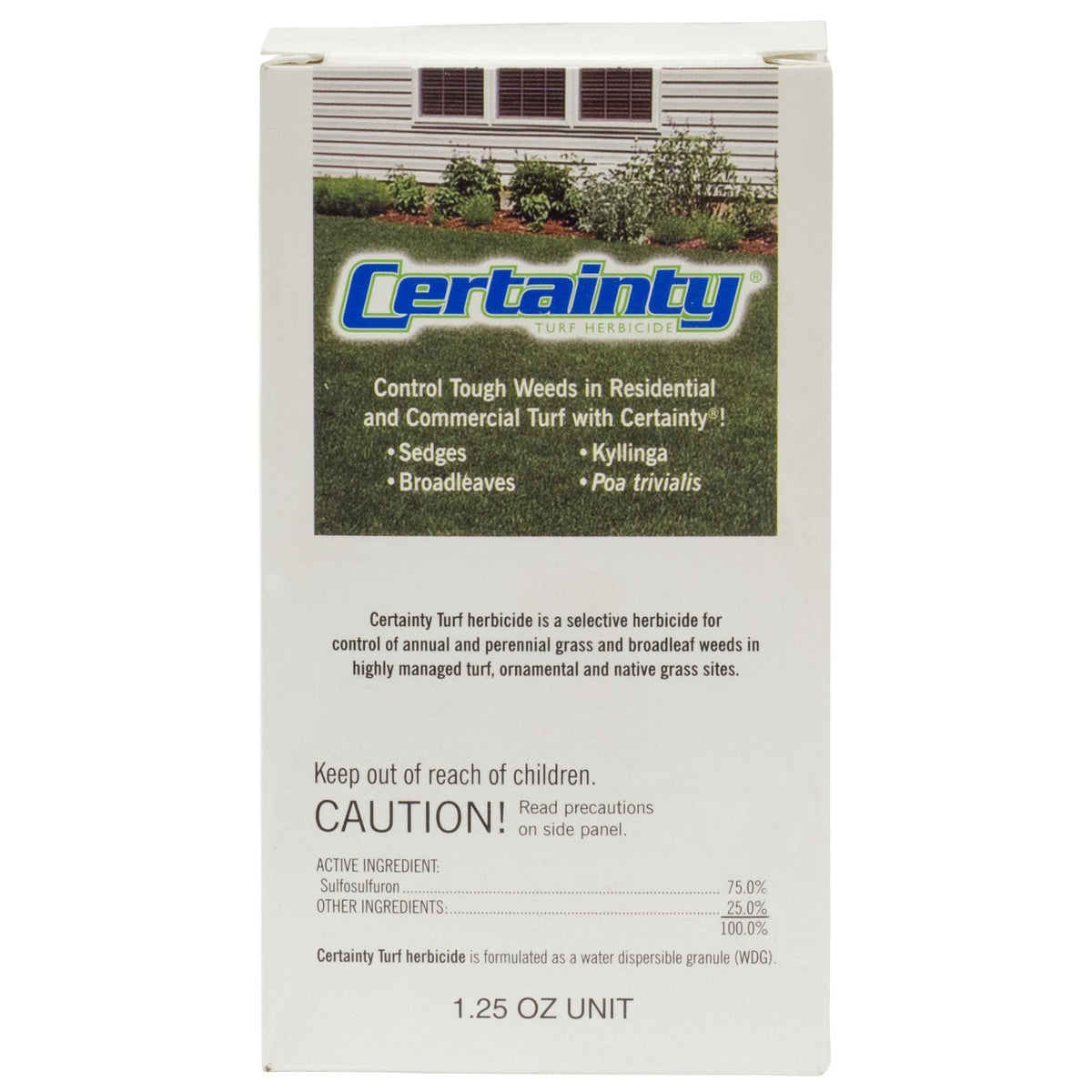 Monsanto Certainty Turf Herbicide bottle for powerful lawn weed control.