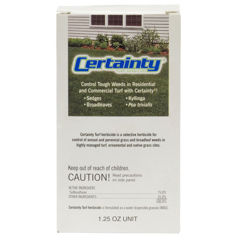 Monsanto Certainty Turf Herbicide bottle for powerful lawn weed control.