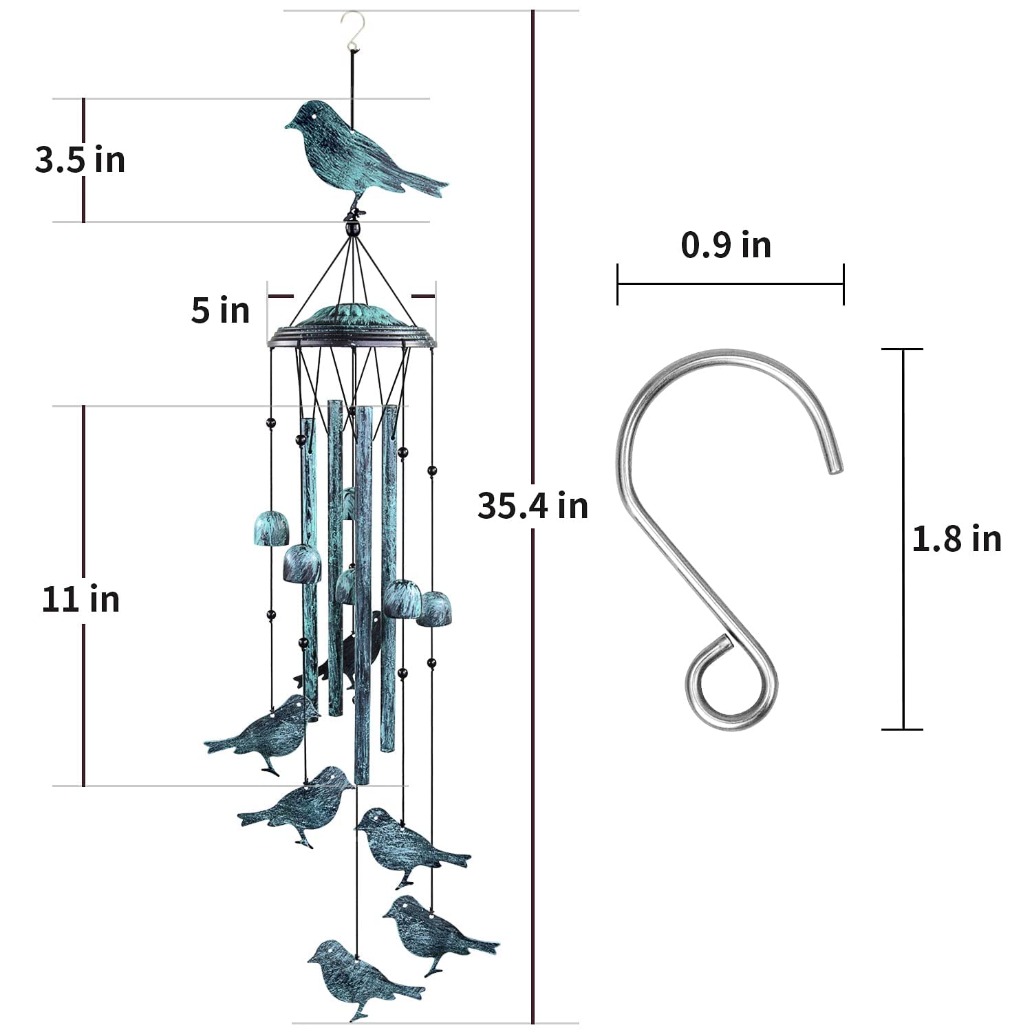 Monsiter QE Bird Wind Chimes close-up with bird motif details