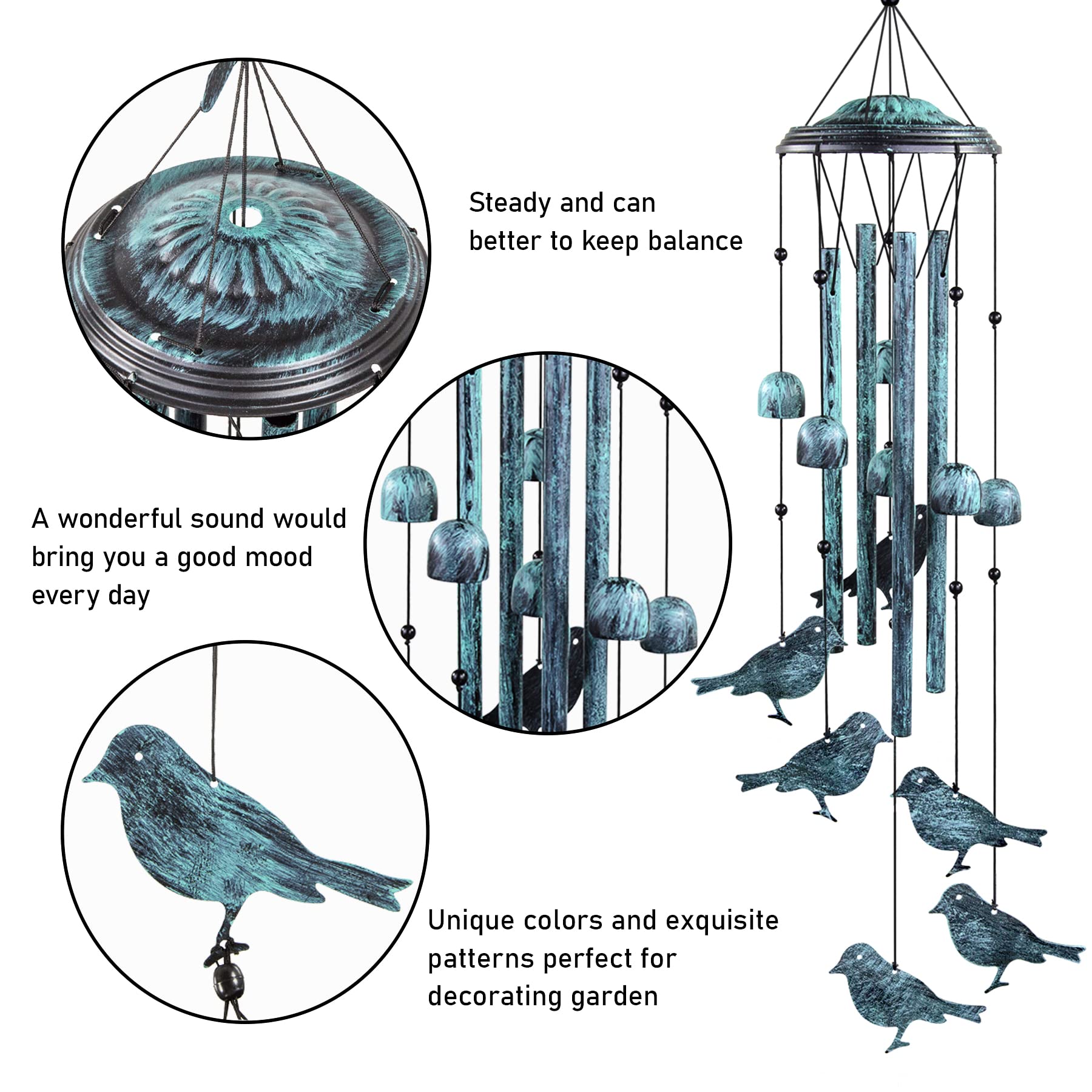 Monsiter QE Bird Wind Chimes emerald bronze tone enhances garden aesthetics
