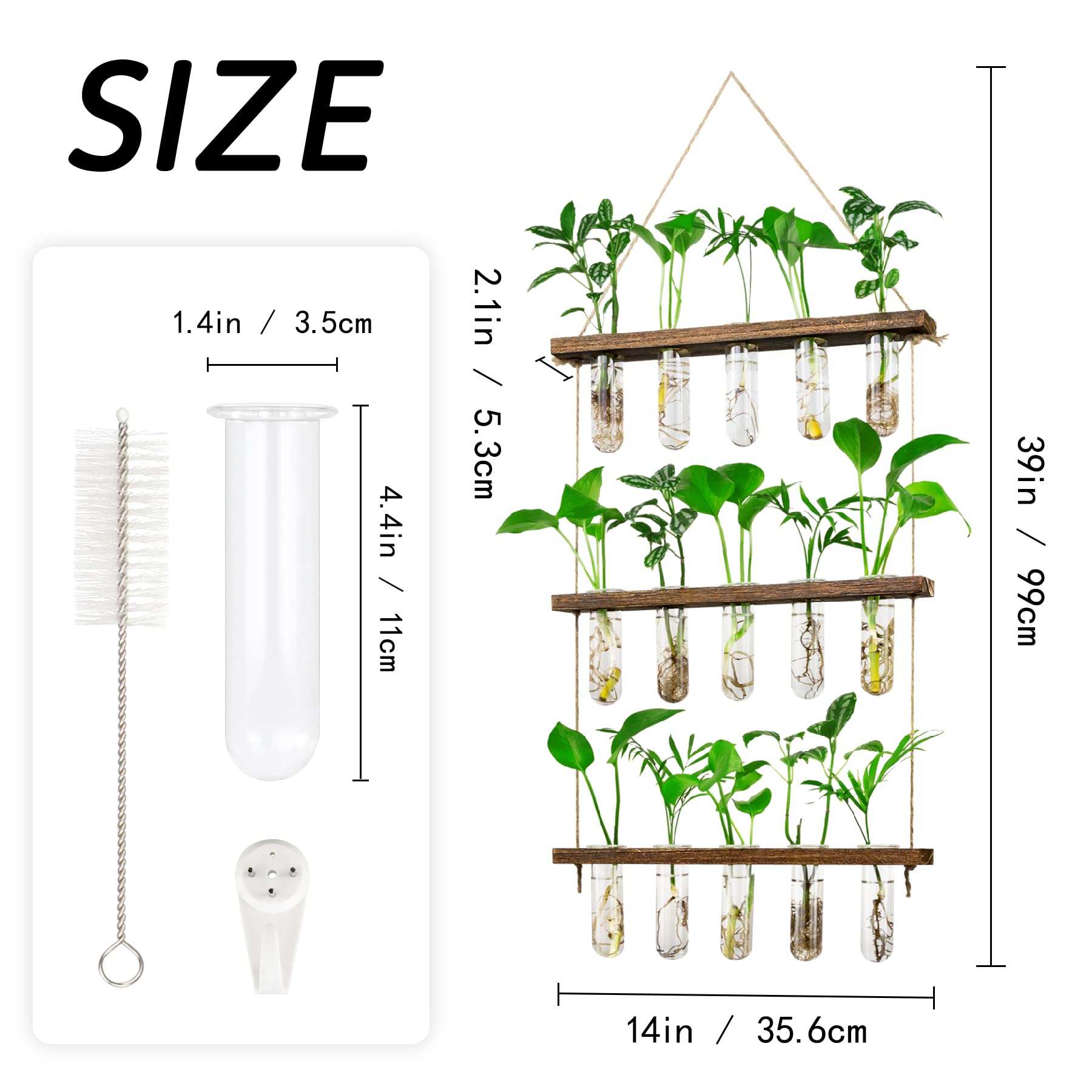 Monsiter QE hanging test tubes showcase hydroponic cuttings clearly.