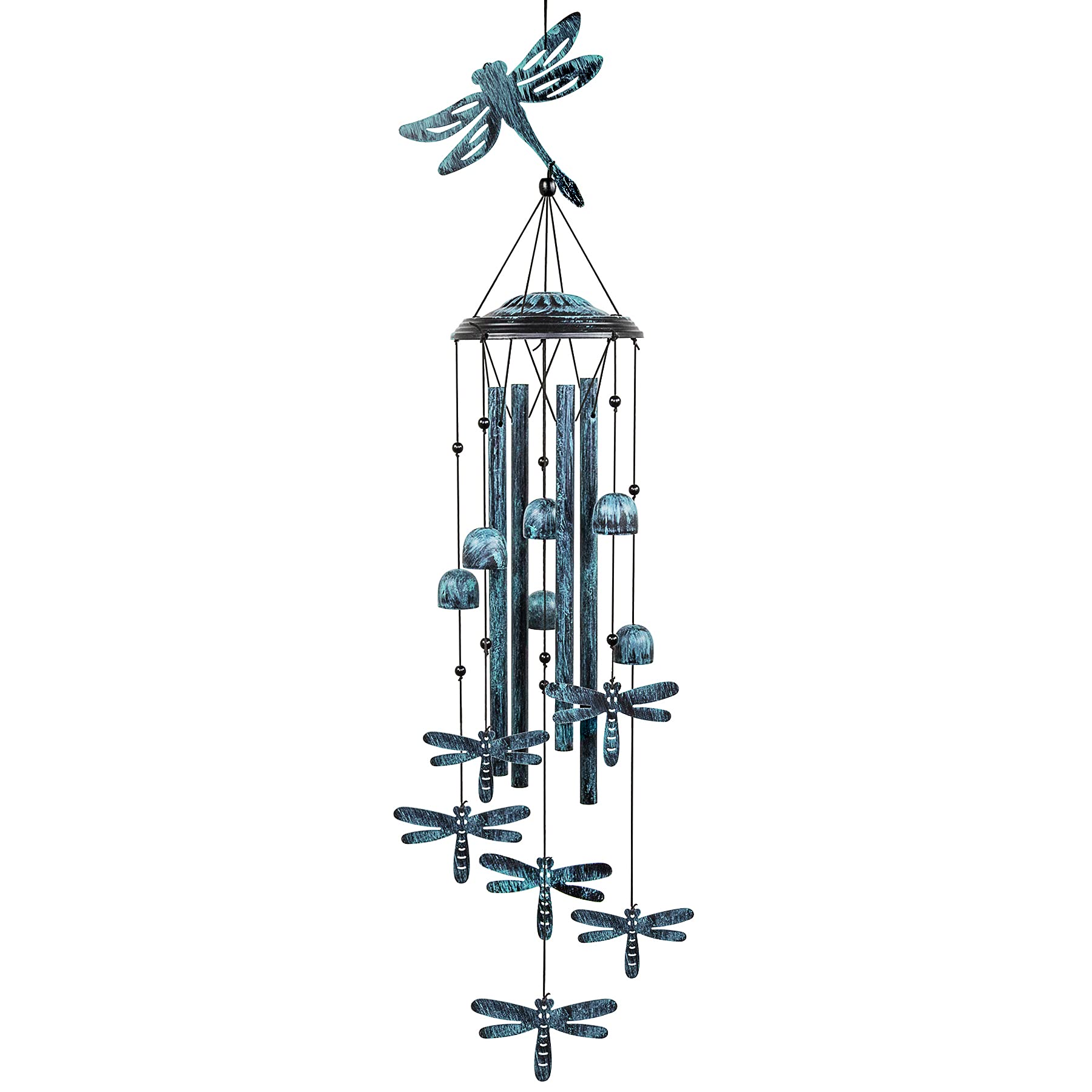 Monsiter QE Dragonfly wind chime with S-hook for garden ambiance.