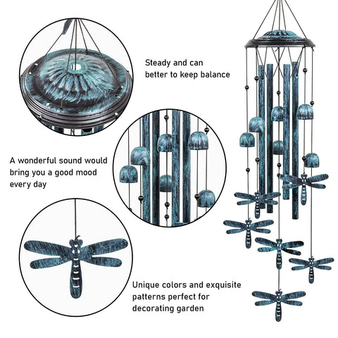 Monsiter QE dragonfly wind chime in emerald-green color.