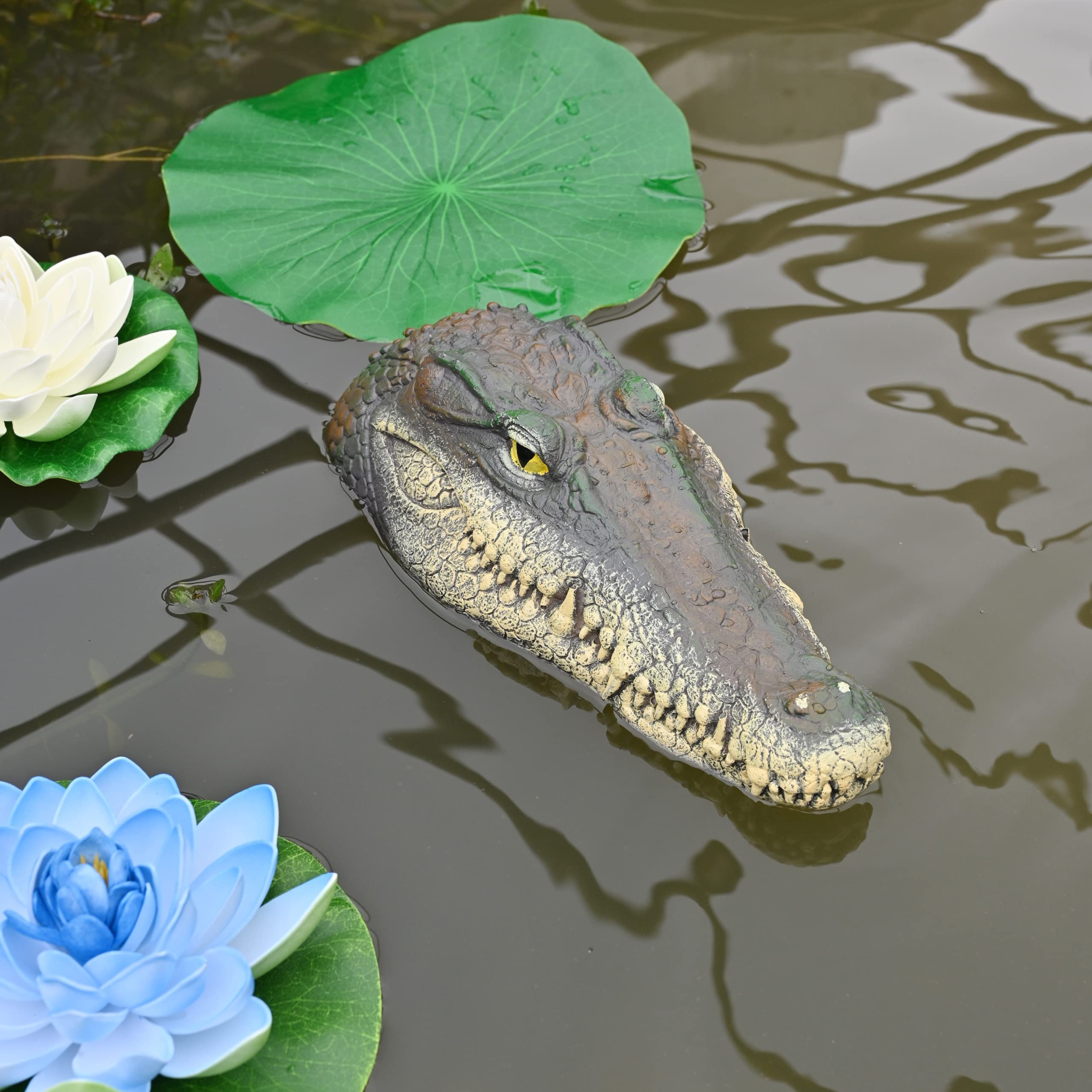Mont Pleasant crocodile head with realistic texture adds decorative charm while protecting fish.
