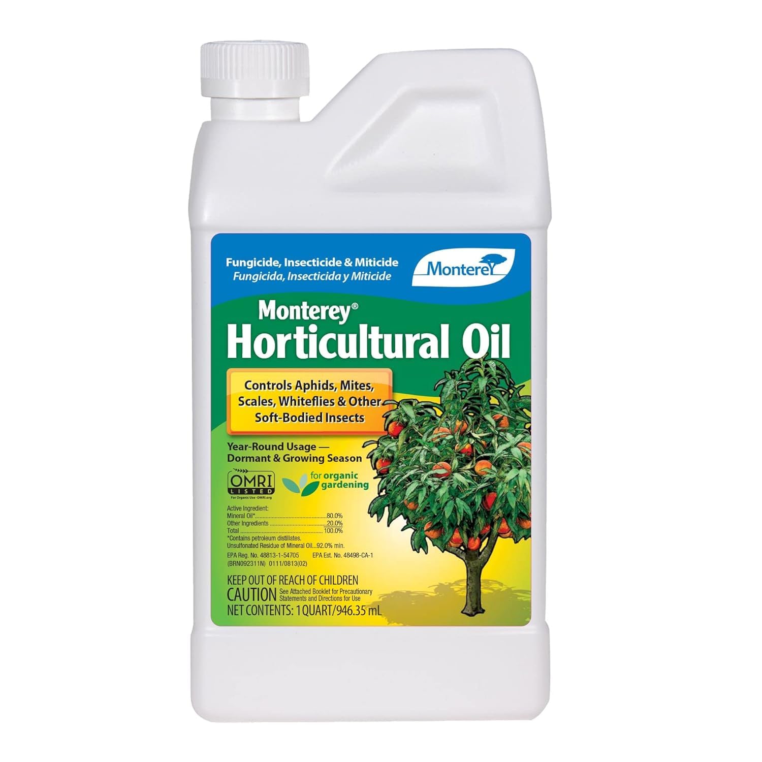Monterey Horticultural Oil bottle-pour for easy, even coverage in garden sprays.
