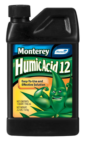 Monterey Humic Acid 32oz bottle for soil and foliage use; enhances nutrient availability.